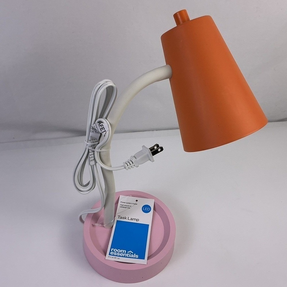 Room Essentials Pink LED Task Lamp Orange Cone Shade‎ Adjustable Arm Modern
